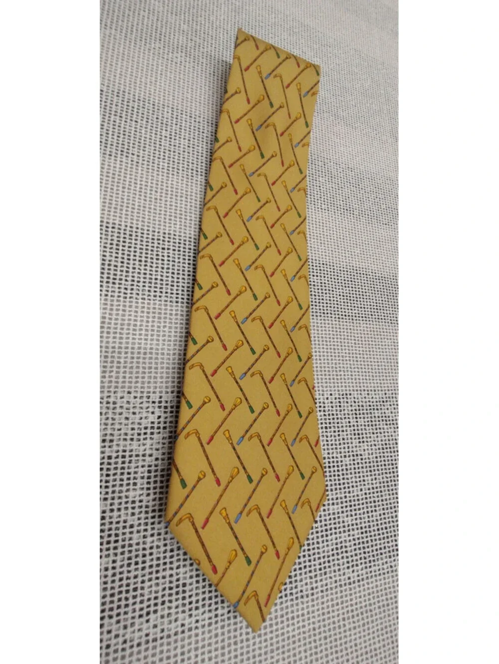 Vintage Salvatore Ferragamo Bronze Silk Tie Canes 1990s SAKS 5th AVENUE New Tag